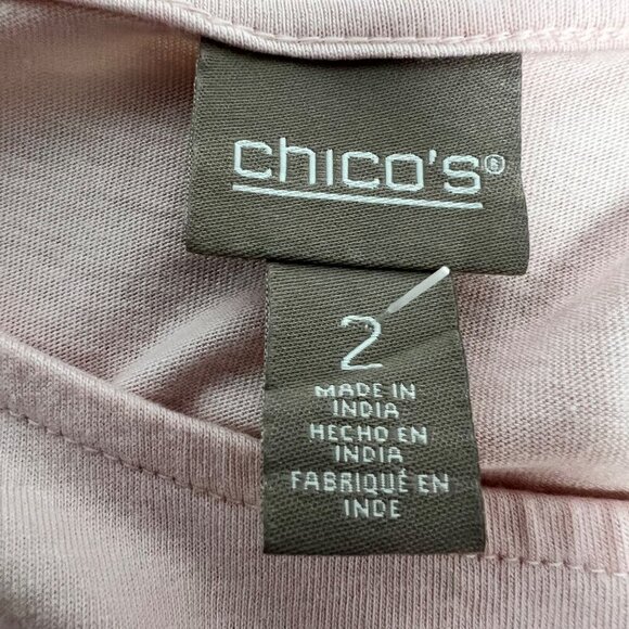 Chico’s Women’s Cold Shoulder Short Sleeve Top Embellished Shoulder Pink Large - Picture 8 of 9